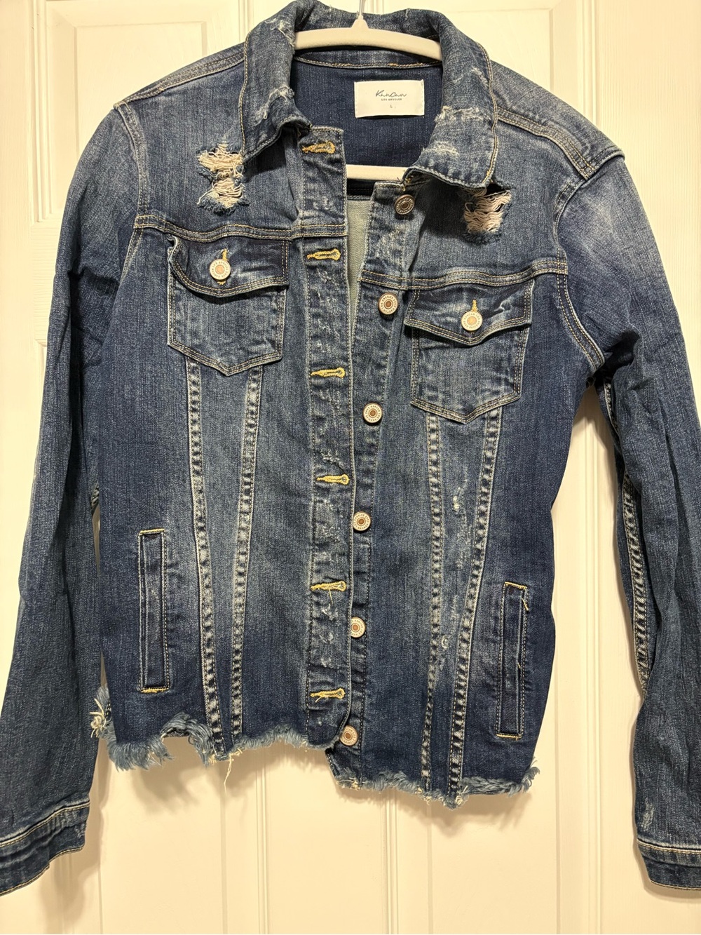 KanCan Distressed Medium Blue Denim Jacket
